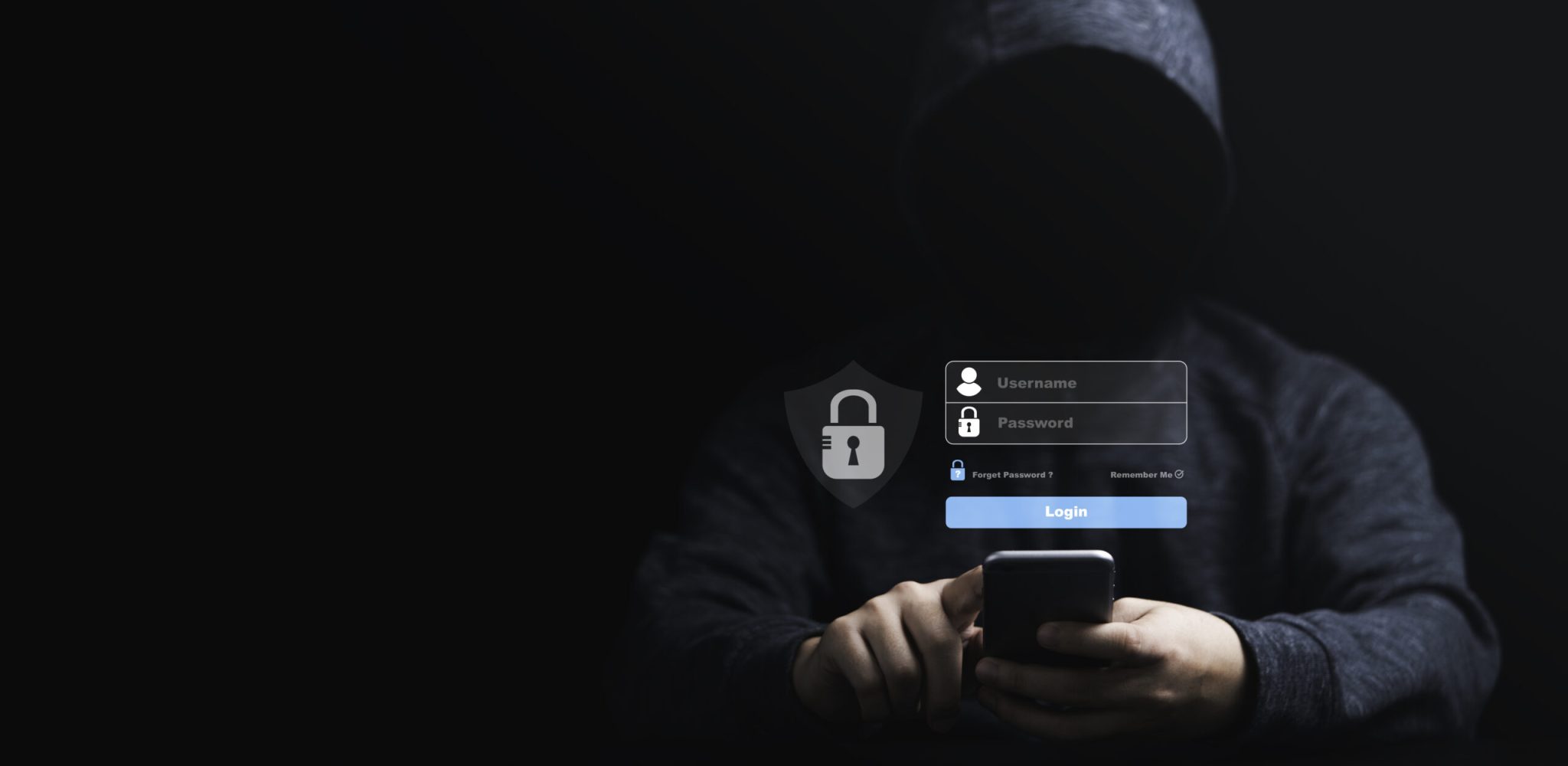 Man in black hoodie using smartphone and try to to unlock passwo